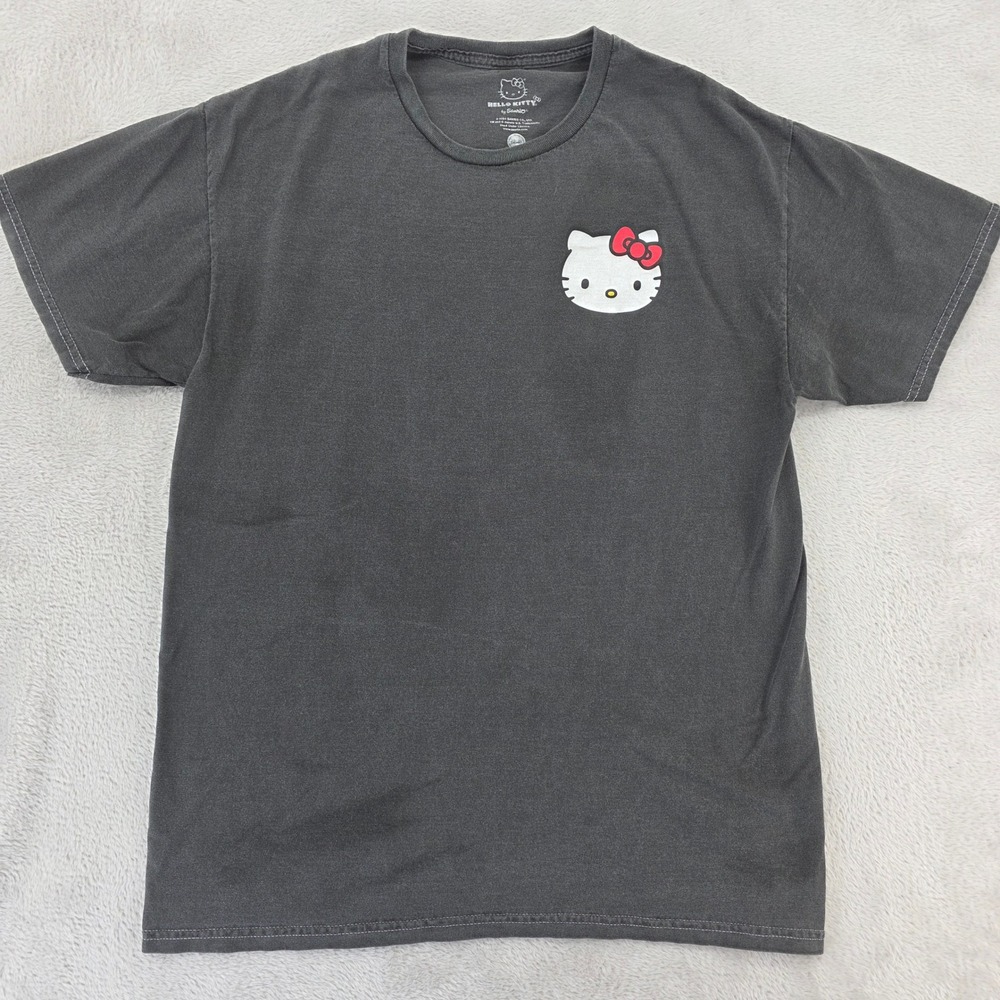 Hello Kitty T Shirt Womens Medium Gray Strawberry Graphic Short Sleeve Sanrio